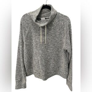 Aerie Offline Snowday Mock-Neck Boxy Sweatshirt Marled Black & White
